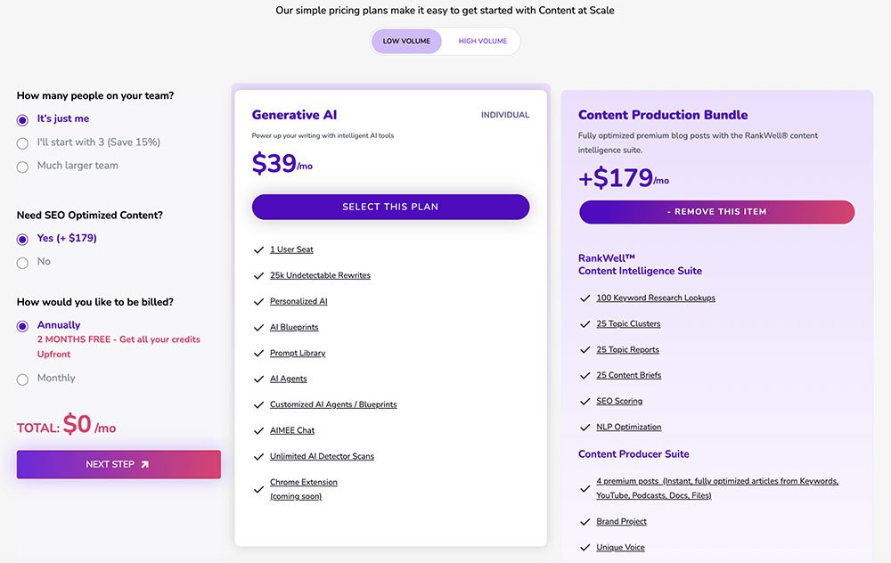 Content at Scale Pricing Table