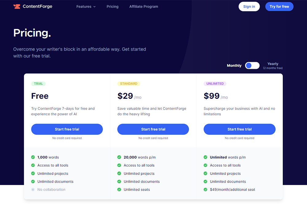 ContentForge Pricing Plans