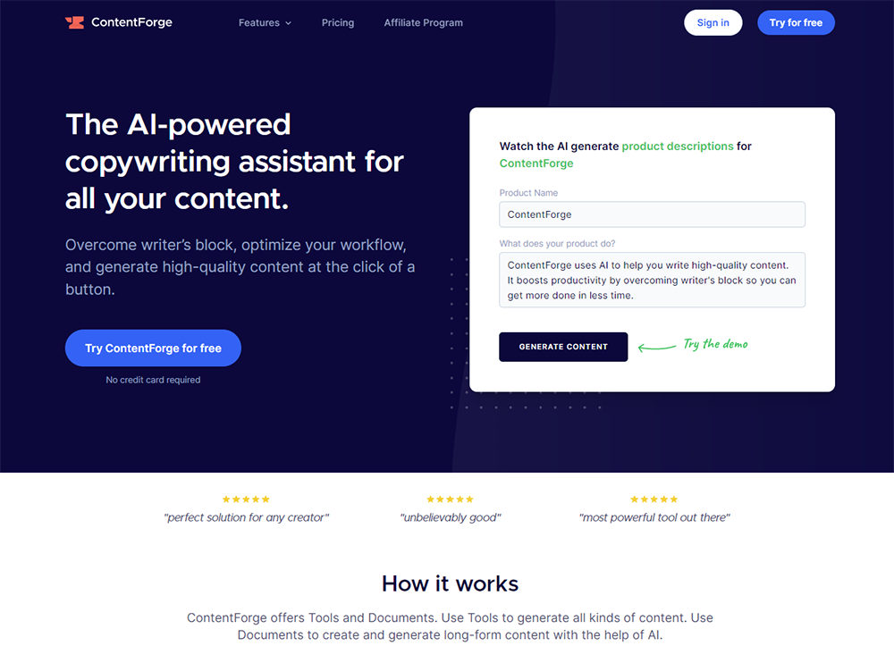 ContentForge.ai Best AI Writing Software for Multiple Content Types Including eCommerce