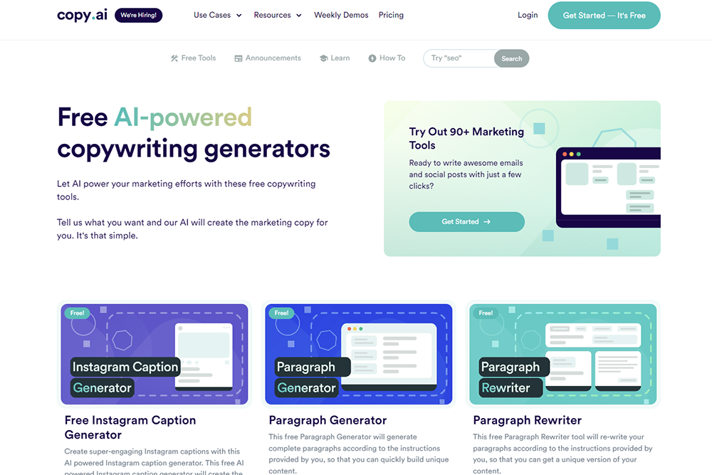 Copy AI Key Features and Copywriting Generators