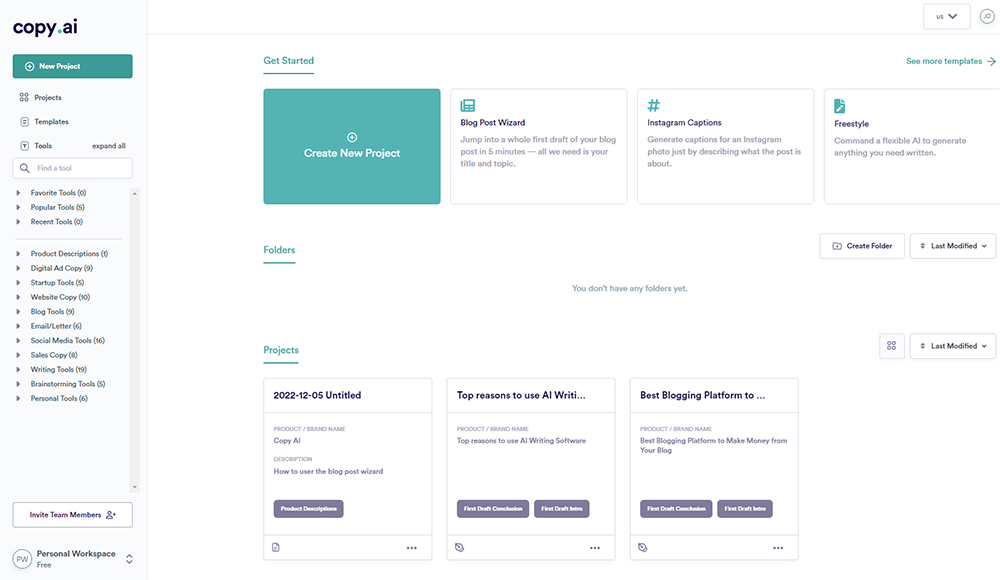 Copy AI Dashboard