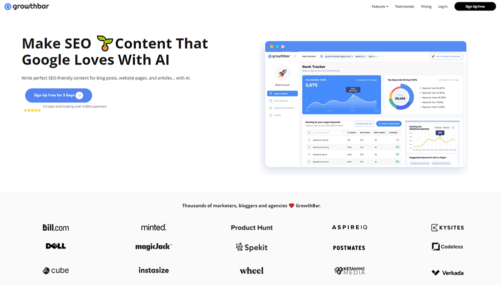 GrowthBar AI Writing Software - The Best SEO AI Software Tool for Bloggers