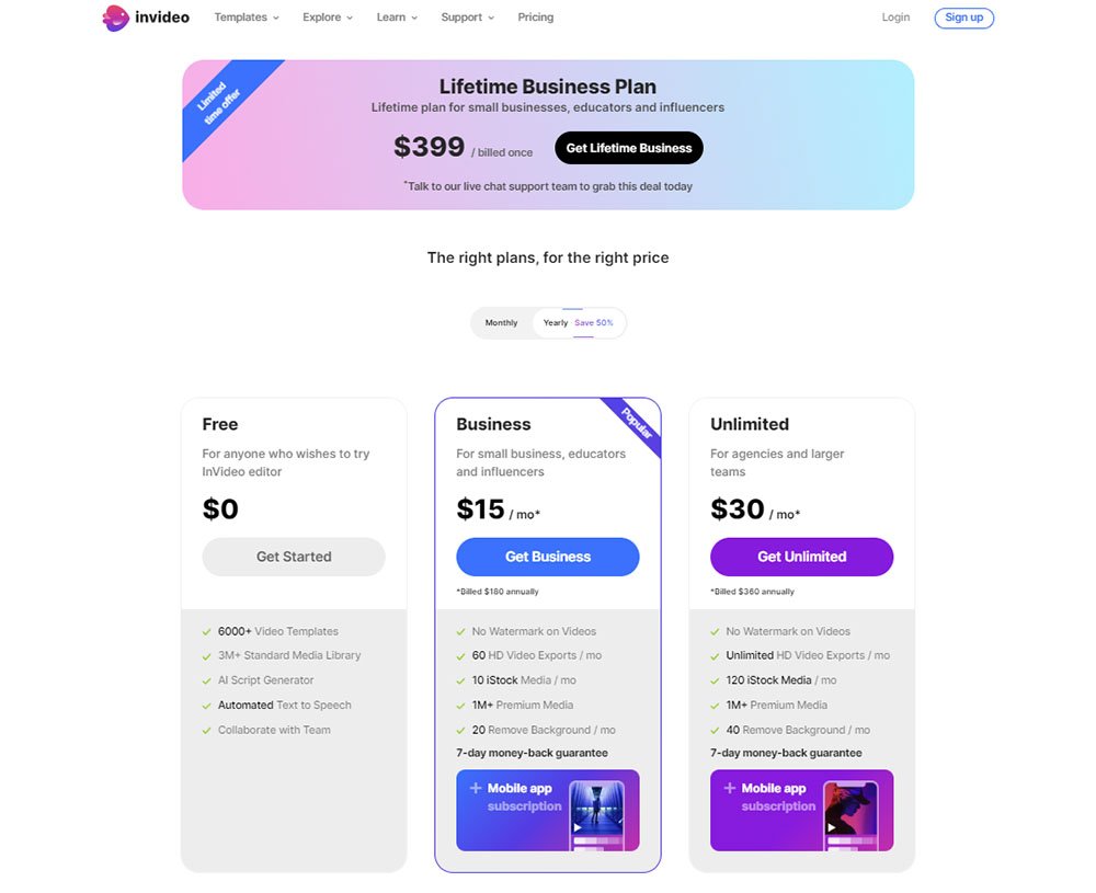 InVideo IO Pricing Table