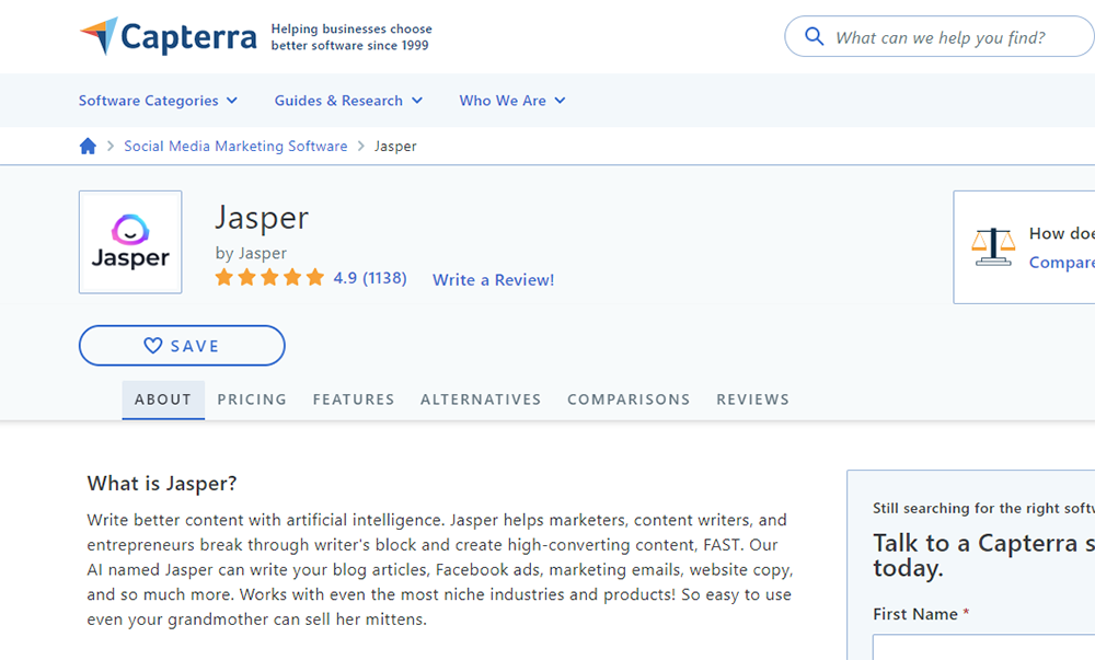 Jasper Review - Capterra