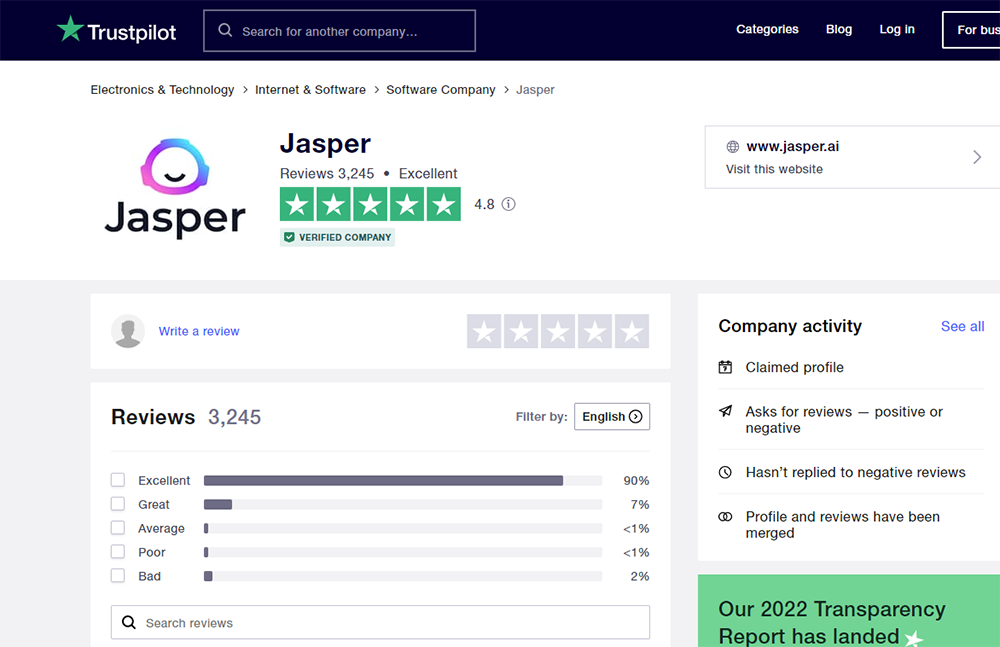 Jasper Review - Trust Pilot