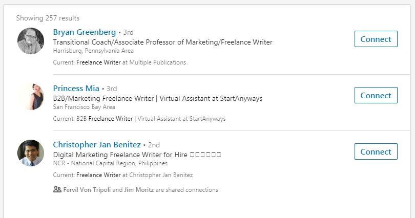 LinkedIn Search for Freelance Writers