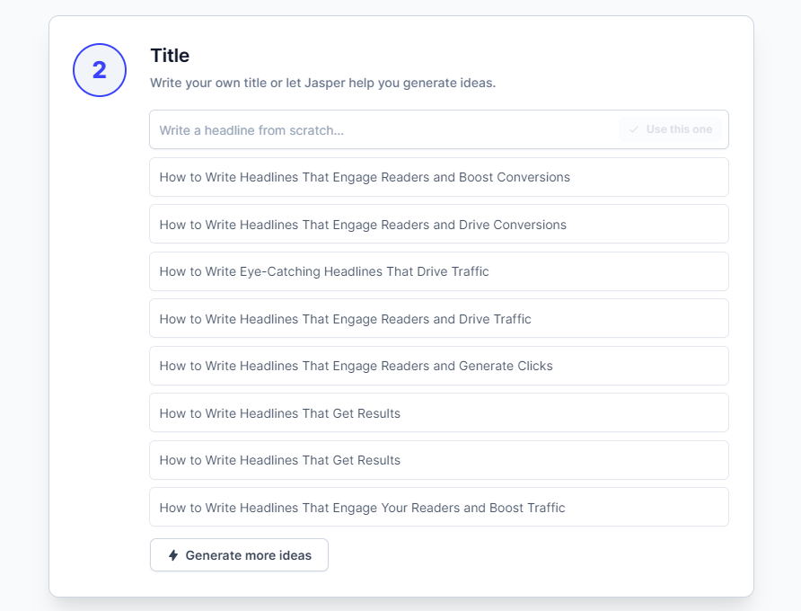 New Blog Post Workflow Step 2 - Generated Headlines