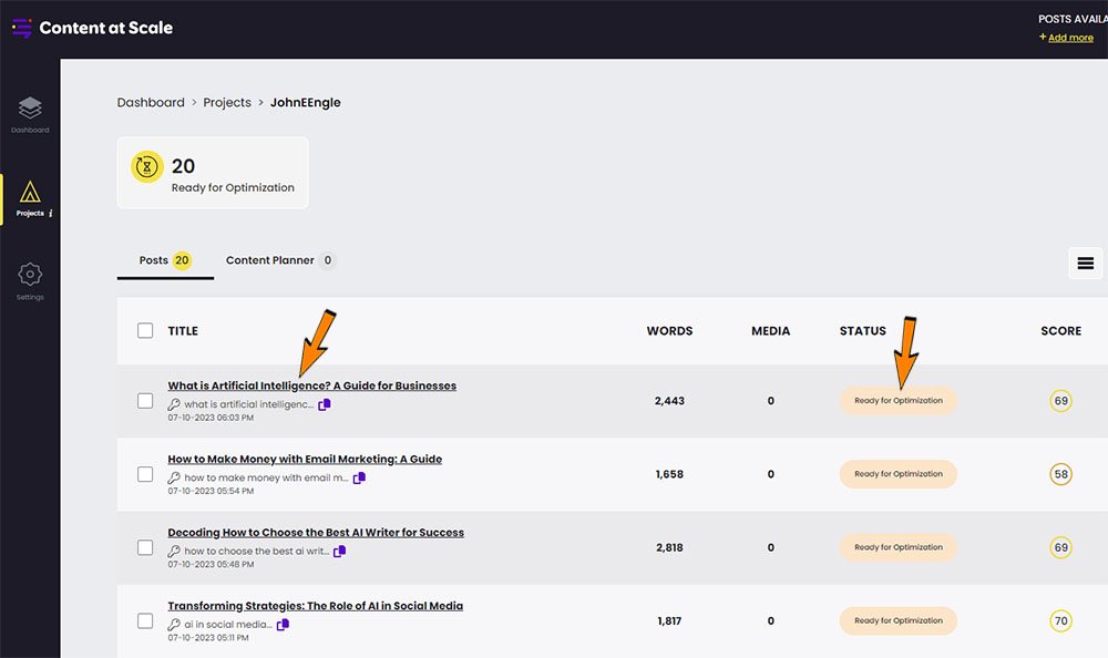 Content at Scale Project Dashboard