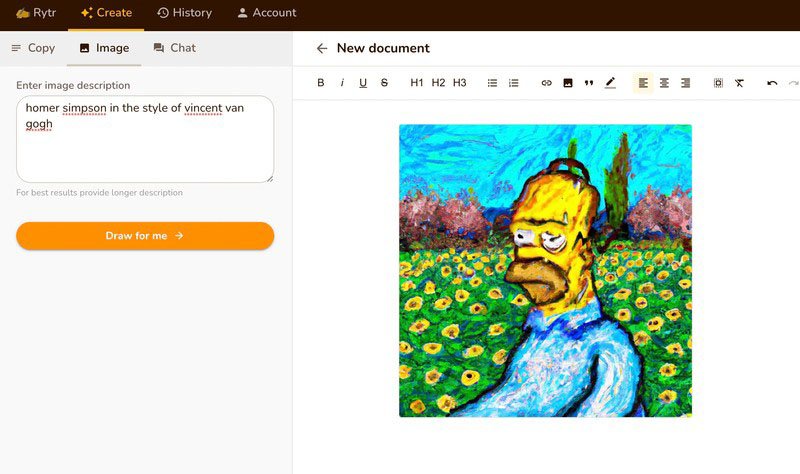 Rytr Image Generation - Homer Simpson in the style of Vincent Van Gogh