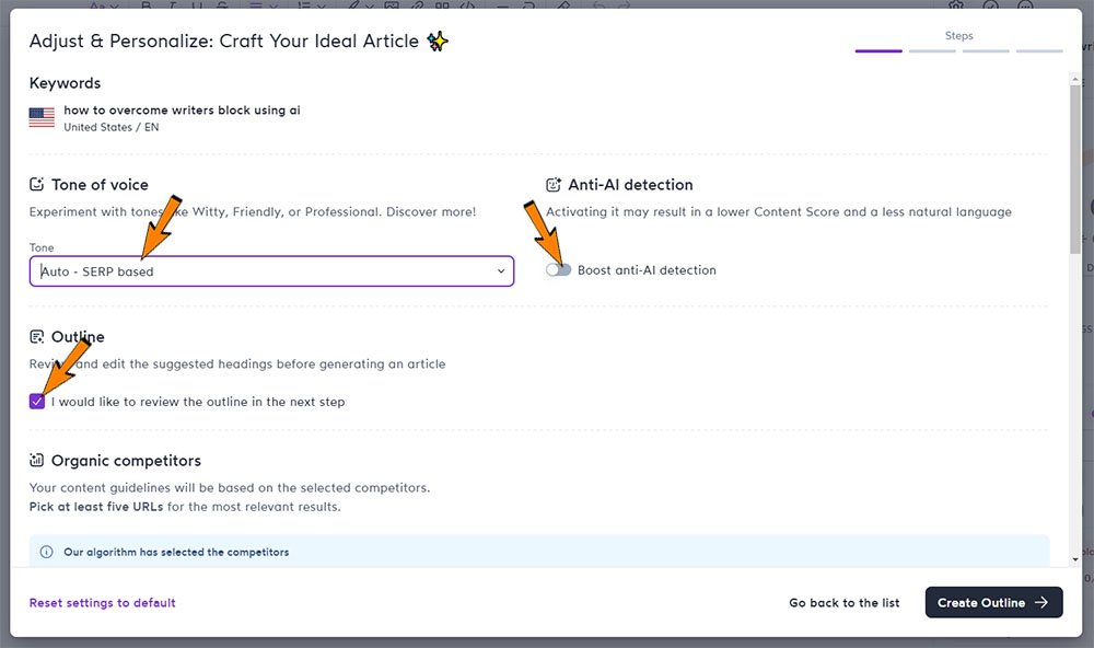 Step 2 - Adjust & Personalize for the Best Article