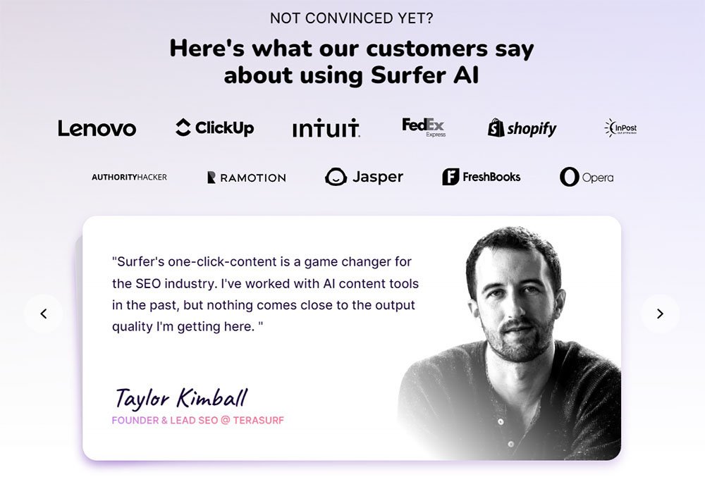 Surfer AI Review Testimonials