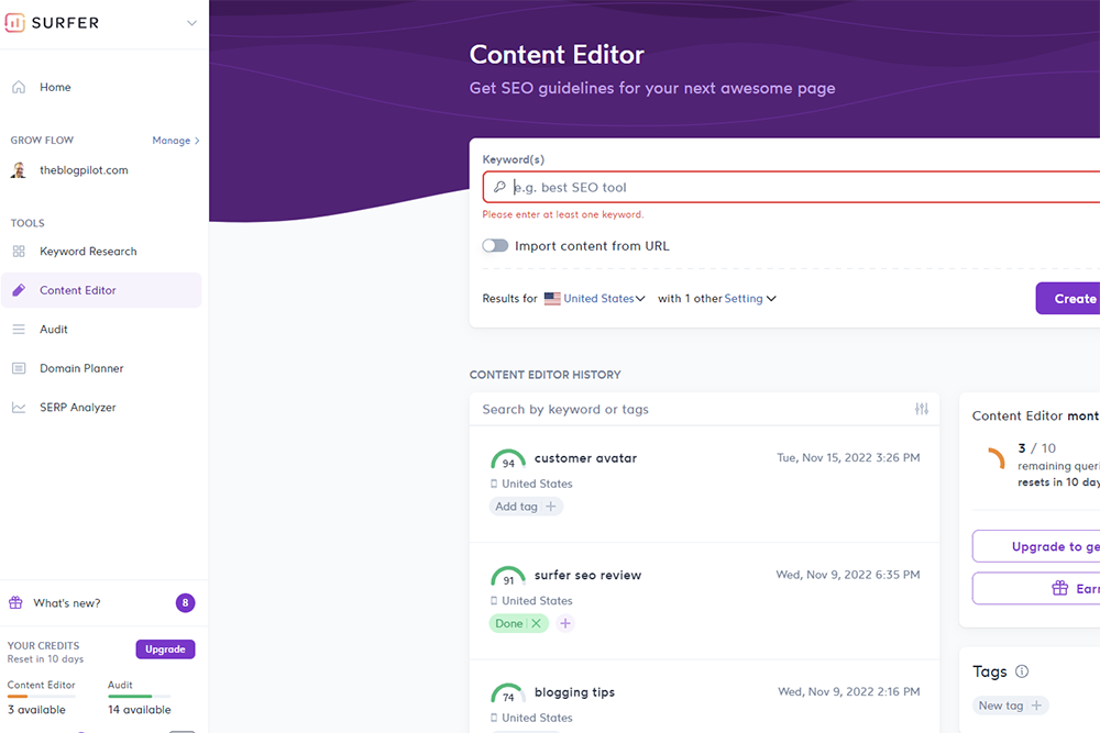 Surfer SEO Content Editor