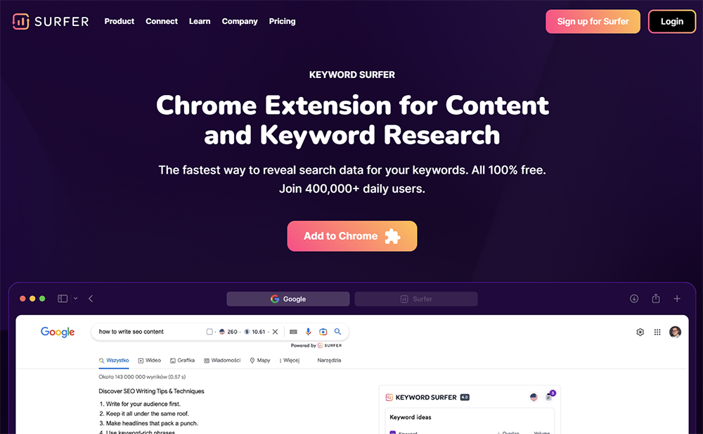 Surfer SEO - Keyword Surfer (Google Chrome Extension APP)